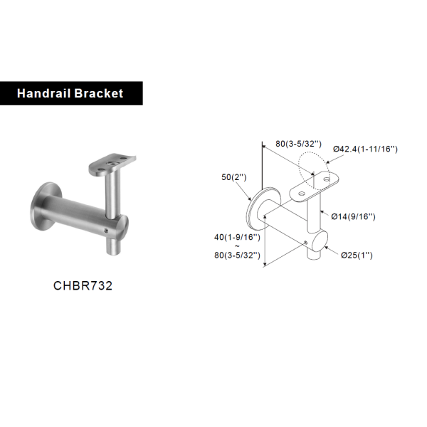 CHBR732, Wall Mount Fixed Handrail Bracket For Round Tube